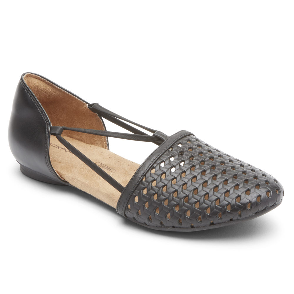 Rockport Womens Flats Black - Reagan Perforated - UK 281-GELTXU